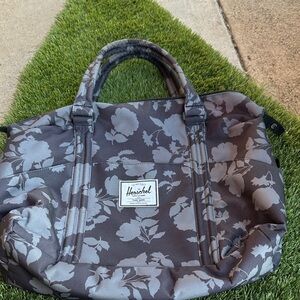 Herschel Floral Print Red Striped Interior Bag Workbag Overnight bag